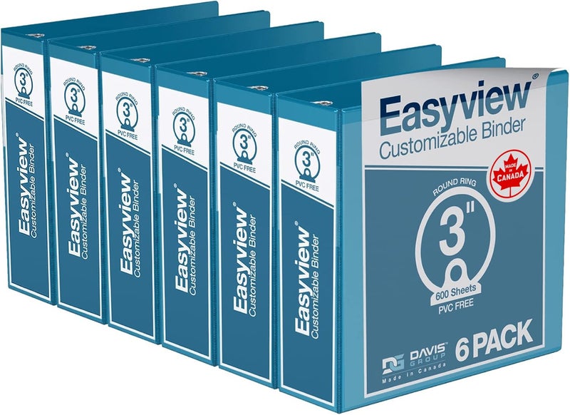 Davis Group Easyview Premium 3-Ring Binders with Clear-View Covers and Round Rings, Binders for School or Office, 3 Inch, Pack of 6, Turquoise Blue - Image 1